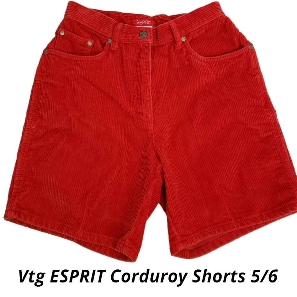 VINTAGE ESPRIT Corduroy Shorts Jr 5/6 27" Waist 11" High Rise Red EUC
